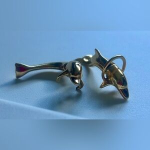 Dolphin illusion stud earrings head and tale gold tone